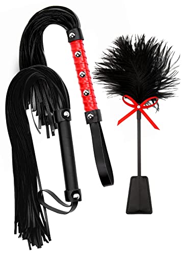 MALINERO Black BDSM Set Tickler Sex Flogger Sex Whip Spanking Paddle Adult Crop Bondage BDSM Flogger Set Adult Feather Tickler for Couples Set