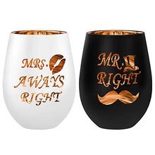 Load image into Gallery viewer, xilaxila Mr Right Mrs Always Right Wine Glasses- Mr and Mrs Gifts- Personalized Wedding Gifts for Couple, Bride and Groom,His and Hers - Cool Engagement Gifts,Bridal Shower Gift
