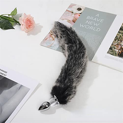 LSCZSLYH Fox Tail Anal Plug Tail Dildo Accessory Butt Plug Fox Tail Role Play for Couple Cosplay (Color : Heather Grey)