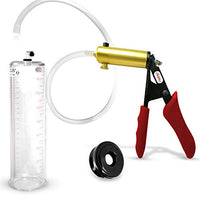LeLuv Ultima Penis Pump Red Ergonomically Padded Silicone Grips Bundle with Soft Black TPR Seal 9 x 2.25 inch Cylinder