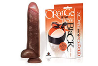 Sexy Gift Set Bundle of Blackout 13 Inch Realistic Cock Dildo Brown and Icon Brands Orange is The New Black, Satin Sash, Reversible Blindfold/Restraint
