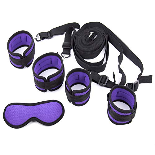 SINJEE Bed Restraints Play with Adjustable Straps BDSM Fetish Bondage Kit with Handcuffs and Ankle Cuffs for SM Sex Play Games Couples