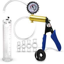 Load image into Gallery viewer, LeLuv Ultima Blue Penis Pump Ergonomic Silicone Grip + Gauge &amp; Cover Sleeve &amp; C. Rings 9&quot; x 1.75&quot; Diameter
