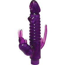 Load image into Gallery viewer, Ribbed Bunny Waterproof Vibe with Anal Tickler 8 Inch Purple
