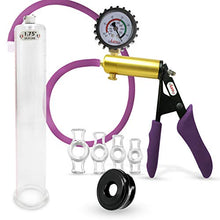 Load image into Gallery viewer, LeLuv Ultima Purple Premium Penis Pump with Ergonomic Grips and Silicone Hose + Gauge &amp; Cover, Sleeve &amp; C. Rings | 12&quot; x 1.75&quot; Diameter
