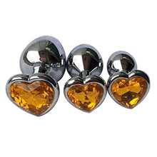 Load image into Gallery viewer, 3Pcs Set Luxury Metal Butt Toys Heart Shaped Anal Trainer Jewel Butt Plug Kit S&amp;M Adult Gay Anal Plugs Woman Men Sex Gifts Things for Beginners Couples Large/Medium/Small,Yellow
