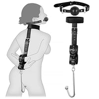 BDSM Anal Hook with Ball Gag, 2 in 1 Leather Sex Bondage Set Anal Trainer with Collar, Handcuffs & Adjustable Strap, Restraints Kit Role Play Butt Plug Fetish Slave SM Adult Sex Toys Unisex