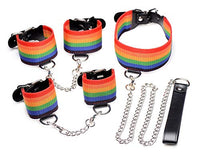 New Extreme Obedience Kinky Pride Rainbow Bondage Set - Wrist/Ankle Cuffs & Collar with Leash - Perfect for All Skill Levels