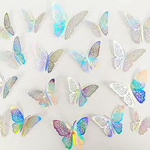 Load image into Gallery viewer, 48pcs Silver Butterfly Decorations - Silver Butterfly Wall Decals 3 Sizes Butterfly Stickers for Party Cake Decorations Girls Kids Baby Bedroom Bathroom Living Room Birthday (Silver)
