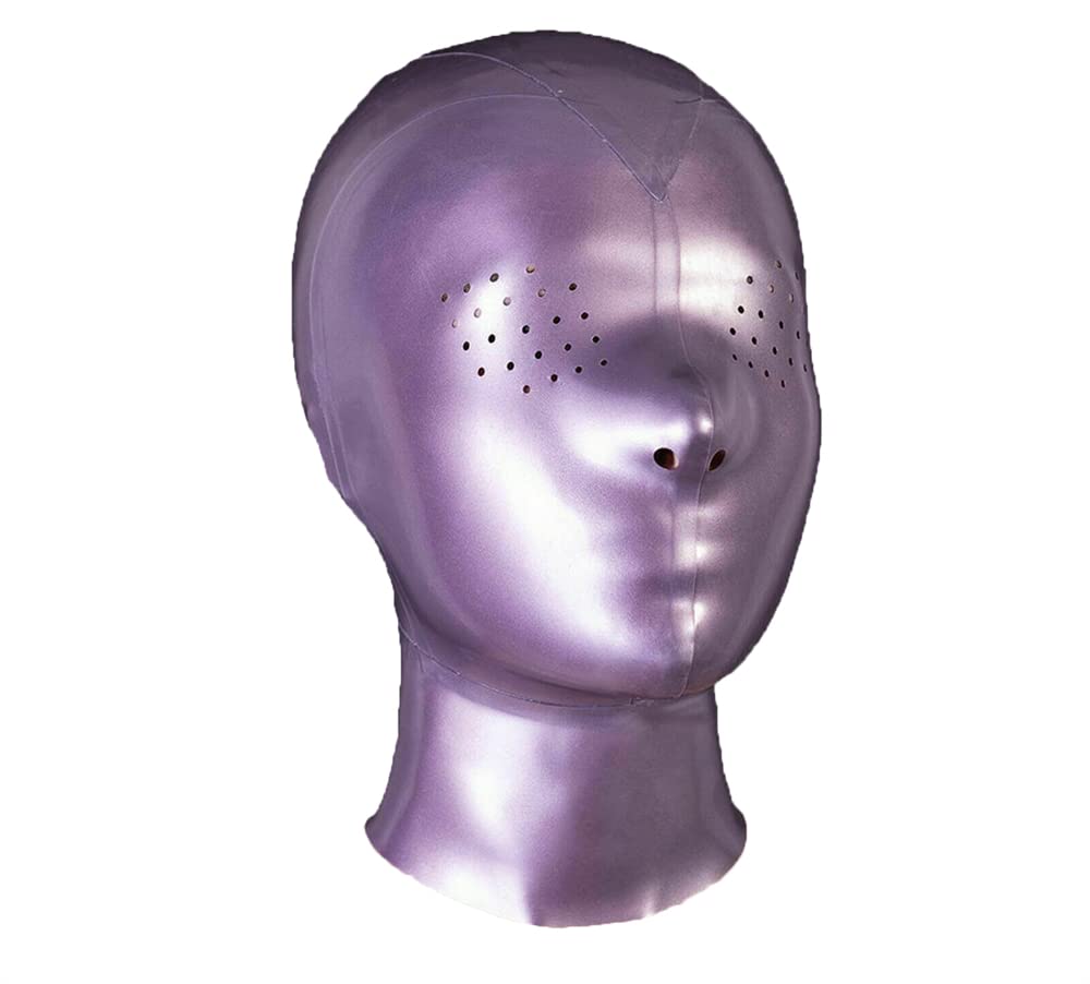 Yuanweicloths Halloween Purple Latex Hood Rubber Mask with Honeycomb Open Eyes for Catsuit Cosplay Party Fetish (S)