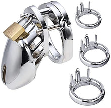 Load image into Gallery viewer, 3 Size Male Chastity Device Stainless Steel Cock Cage Penis Ring Virginity Lock Chastity Belt Adult Game Sex Toy
