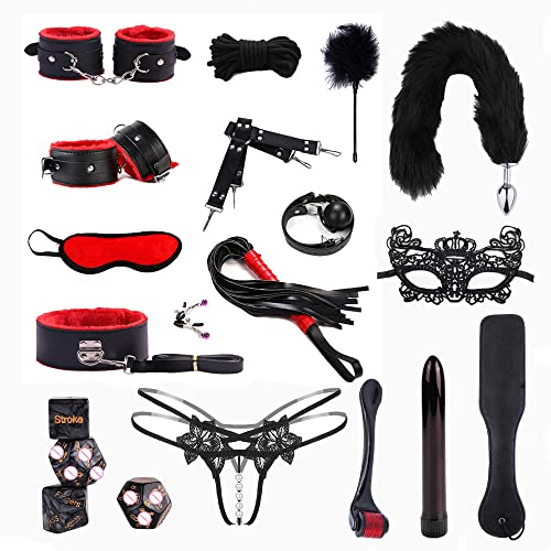 VCOOTS BDSM Sex Bondage Kit Bed Restraints Set for Couples Leather Sex Toys Women Safe Cosplay SM Games Erotic Flirting Gift-222 (red-01)