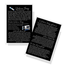 Load image into Gallery viewer, Shockwave Therapy for Cellulite Information Card | 30 Pack | 4x6 inch Large Postcard Size | Cellulite Treatment Information | Black Card Design
