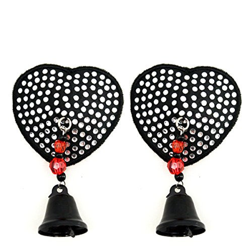 Bijoux de Nip Small Crystals Heart Shaped Nipple Covers with Beads and Bells, 2.9 Ounce