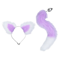 Alvivi Adult Sex Accessories Set,Cat Claw Silicone Tail Ball Butt Plug with Cat Ear Headband for Couple Sex Toys Lavender&White One Size