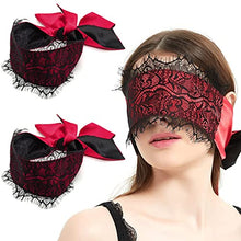 Load image into Gallery viewer, VANFAVORI Sexy Blindfold 2 Pack with Lace, Silky Satin Sleeping Eye Mask Cover Bondage Tie for Women Men Couples Adults Play Meditation, 58 inches Long, Burgundy Red
