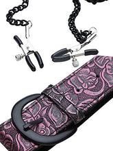Load image into Gallery viewer, Fetish Faux Leather Bondage Restraint Slave Collar With Nipple Clamps #P1023(Rose Pattern)
