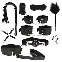 Load image into Gallery viewer, Sex Bondage SM Kit Restraints - Black 11PCS Sets with Adjustable Handcuffs Collar Ankle Cuff Blindfold Feather Tickler Adult Games Toys for Men Women and Couples
