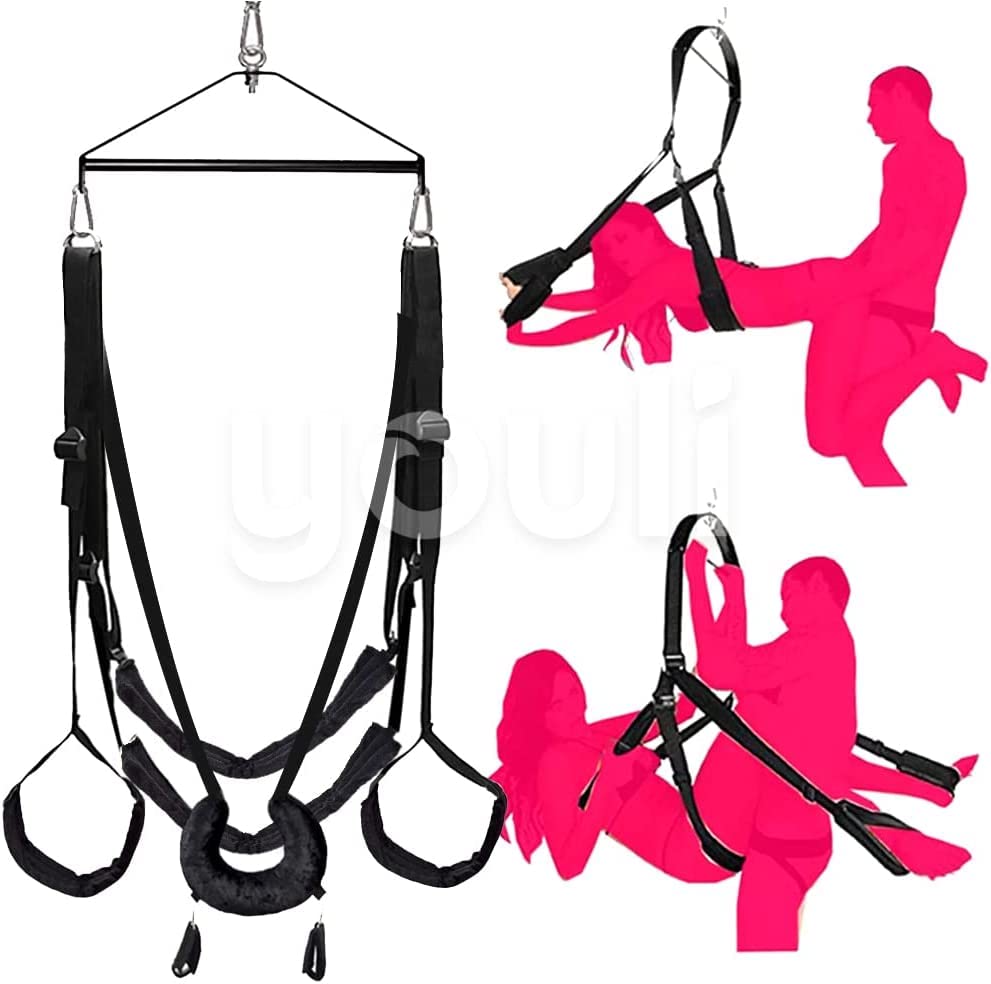 Bedroom Hanging Sex Swing, Sex Chair Couple Sex Toys Sweater for Indoor Fetish Sex Position with 360 Degree Spinning, Pillows seat, Adjustable Straps Sex Sling for Adults Couples Sex Furniture A2