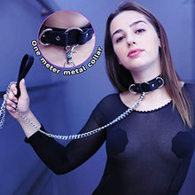 Load image into Gallery viewer, Xocity BDSM Kits Sex Bondage Cover Neck Choker with Traction Chain 2 Straps 4 Handcuffs, Sub Restraints Sex Toy for Women SM Thigh Restraint Sling(Black)
