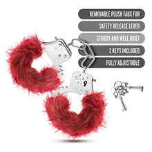 Load image into Gallery viewer, Temptasia by Blush - Burgundy Plush Faux Fur Metal Hand Cuffs Realistic - Double Lock Adjustable Wrist Restraints with Keys and Safety Release - Heavy Duty Fantasy Bondage BDSM Kinky Couples Sex Toy
