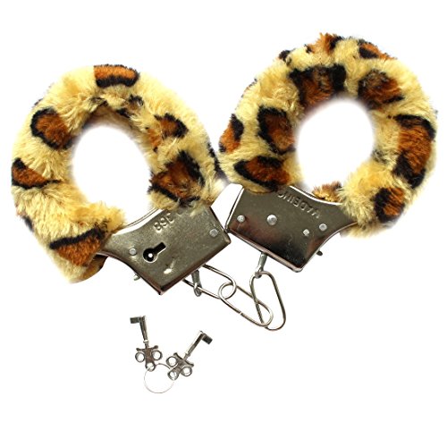 dPois Furry Fuzzy Hand Cuffs Soft Metal Adult Sex Night Party Game Gag Gift with Keys Leopard Print One Size