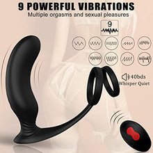 Load image into Gallery viewer, 3 in 1 Vibrating Prostate Massager Anal Vibrator - 9 Patterns Anal Plug with Cock Ring, Super Vibration G-spot Vibrator with Remote, Adult Sex Toys for Men, Women Pleasure
