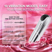 Load image into Gallery viewer, Rechargeable Bullet Vibrator, Clitoral Nipple Testis G Spot Vibrator, 10 Modes Prostate Massager for Vagina and Anal Stimulation, Waterproof Quiet, Valentine&#39;s Gift, Silvery
