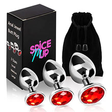 Load image into Gallery viewer, 3-Pack Luxury Metal Jewelry Anal Butt Plug,by SpicMup, Anal Stimulation Toy, Anal Sex Toys Kik (Red)
