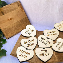 Load image into Gallery viewer, 20Pcs Funny Tokens Sex,Date Night Activity Tokens Funny Wooden Couples Date Night Activity Token Romantic Funny Sex Token Gift Valentines Ideas Gifts for Couples
