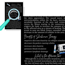 Load image into Gallery viewer, Shockwave Therapy for Cellulite Information Card | 30 Pack | 4x6 inch Large Postcard Size | Cellulite Treatment Information | Black Card Design
