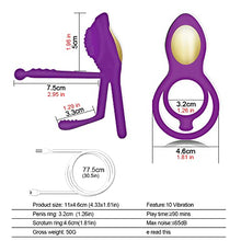 Load image into Gallery viewer, 3 in 1 and 10 Modes Vibrator for Couple, Extension Time Vibrating Cock Ring, Men&#39;s Penis Rings Vibrators, Perineum Vibrator, G spot, Clitorals Stimulator for Women (Purple with Remote)
