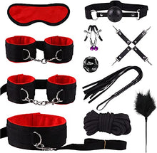 Load image into Gallery viewer, 11 Pcs Bed Restraints Kit Bed Bondage Eye Mask Blindfolds Soft Wrist and Ankle Handcuffs with Restraint Straps Rope for Couples Sex - Red
