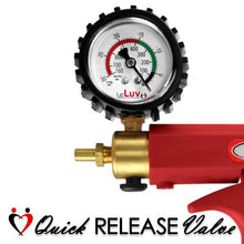 Load image into Gallery viewer, LeLuv Premium Penis Pump Maxi Red Upgraded Uncollapsible Slippery Silicone Hose Plus Protected Gauge | 12 inch Untapered Length x 2.50 inch Diameter Cylinder
