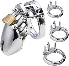 Load image into Gallery viewer, 3 Size Male Chastity Device Stainless Steel Cock Cage Penis Ring Virginity Lock Chastity Belt Adult Game Sex Toy
