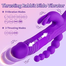 Load image into Gallery viewer, Thrusting Rabbit Vibrator G Spot Clitoral Anal Dildo Stimulator Adult Sex Toys with One Click Enhancement, 3 Powerful Thrusting Speeds &amp; 9 Vibrating Vagina Nipples Stimulation for Women (A-Purple)
