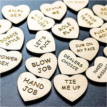 Load image into Gallery viewer, AAOCLO 20Pcs Funny Tokens Sex,Date Night Activity Tokens Funny Wooden Couples Date Night Activity Token Romantic Funny Sex Token Gift Valentines Ideas Gifts for Couples (Heart,Pack-1)
