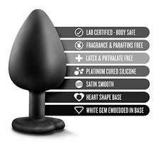 Load image into Gallery viewer, Blush Temptasia Bling Anal Plug - Platinum Cured Puria Silicone - Heart Shaped Butt Toy with Gem Base - Tapered Head for Easy Insertion and Ultrasilk Smooth - Comfortable for Long Term Wear - Black
