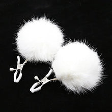 Load image into Gallery viewer, JIAHAO Furry Feather Nipple Clamps Clips Adjustable Rabbit Tail BDSM Sex Toy Unisex (White)
