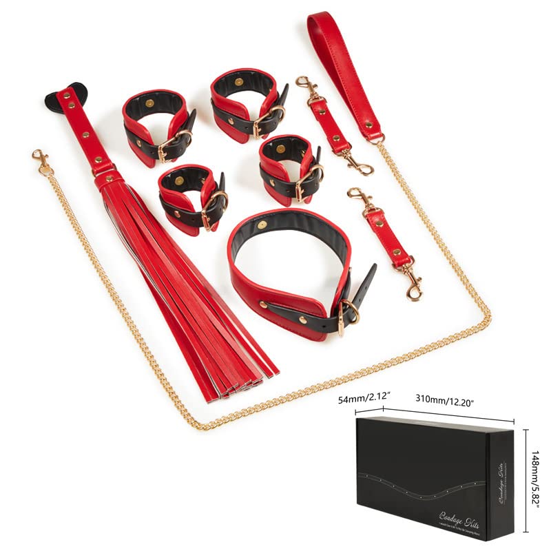 BBaiiXiann Erotic Goods Leather Set Bondage Punishment Tool Bondage 4-Piece Set Conditioning Adult Sets Torture Device(Red and Black Set)