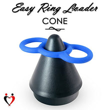 Load image into Gallery viewer, LeLuv Loop Handle Tension Rings Eyro Slippery Black Silicone Bundle with Easyop 2.25 inch Loader Cone .5 inch Unstretched Diameter
