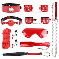 LANWAN 9PCS Light Leather Bondage Sets Restraints Kit Adjustable Bed Restraints Kit for Women and Couples (Red)