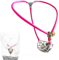 MMWMJWMB Male Stainless Steel with Cage Invisible Chastity Belt Device Underwear Fetish Panties Adjustable Chastity Device with Anal Plug Bondage Fetish Adults Sex Toy-waist/100cm~110cm,Pink