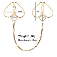 Load image into Gallery viewer, Heart-shaped Nipple Clamps with Chain, Adjustable Breast Clamps for Women Men Pleasure, Nipple Clamps Non Piercing Nipple Rings for Own Use or Flirting with Couple (Gold+Chain)
