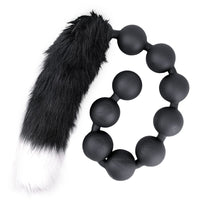 TaRiss's Anal Beads with Fox Tail Butt Plug for Women G-spot Stimulator Anal Plug Cosplay Toy for Men Prostate Massager Adult Sex Toys Black L