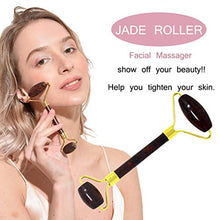 Load image into Gallery viewer, Jade Double-Head Roller Massager Natural Pink Opal Stone Slimming Face Neck Anti-wrinkle Massager Skincare Tool with GuaSha tool with a gift box W3915 (Flower Ruby)
