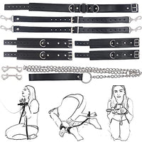 Xocity BDSM Kits Sex Bondage Cover Neck Choker with Traction Chain 2 Straps 4 Handcuffs, Sub Restraints Sex Toy for Women SM Thigh Restraint Sling(Black)