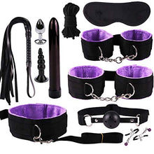 Load image into Gallery viewer, Haxlzwh Plugs Anal Vibrator Handcuffs Wear Vibration Nipple Clamps SM Sex Toys Set 11PCS Purple
