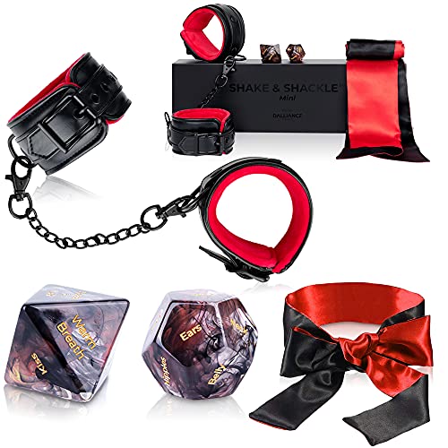 dalliance adult Shake & Shackle | Sex Games for Couples with Naughty Dice, Furry Handcuffs & Satin Blindfold Mask