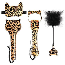 Load image into Gallery viewer, Bluebay Leather 4PCS Whip Set Cat Hear Horse Riding Crop Spanking Paddle Faux Leather Tickle, Blindfold (Leopard)
